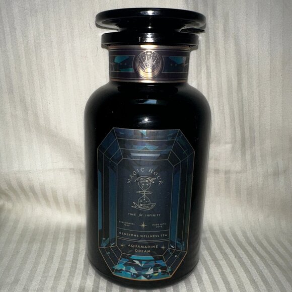 NEW! MAGIC HOUR AQUAMARINE DREAM TEA IN VIOLET GLASS APOTHECARY JAR 60-75 CUPS - Picture 4 of 6